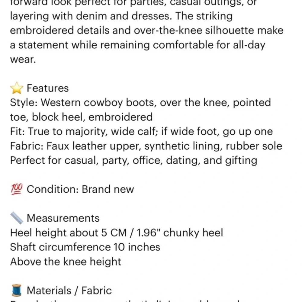 Thigh High Cowboy Boots Wide Calf Western Embroidered Over The Knee Chunky Heel